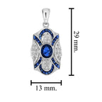 Oval Blue Sapphire & Diamond Pave Set Art Deco Style 14K White Gold Pendant