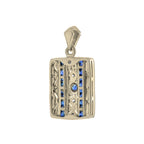 Art Deco Style Blue Sapphire & Diamond Square 14K Yellow Gold Pendant