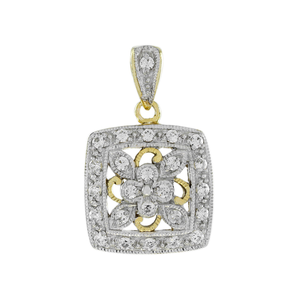 Diamond Vintage Style Floral Cluster Jewelry Set in Two Tone Gold