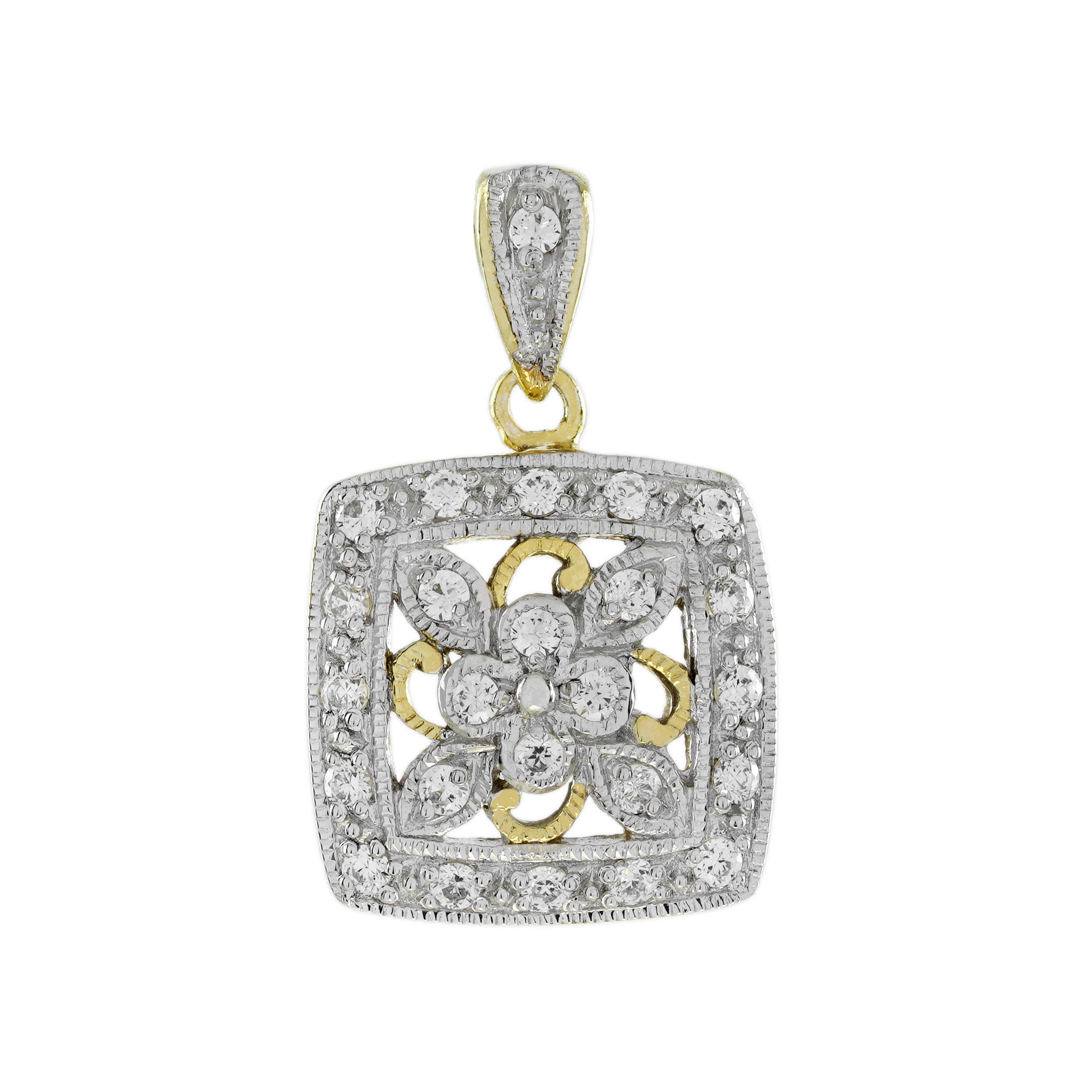 Diamond Vintage Style Floral Cluster Jewelry Set in Two Tone Gold