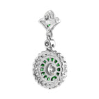 Diamond & Green Emerald Wavy Trim Art Deco Style Halo Set 14K White Gold Pendant