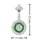 Diamond & Green Emerald Wavy Trim Art Deco Style Halo Set 14K White Gold Pendant