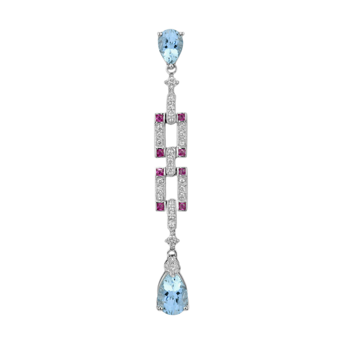 Blue Topaz &amp; Ruby Diamond Art Deco Style White Gold Pendant