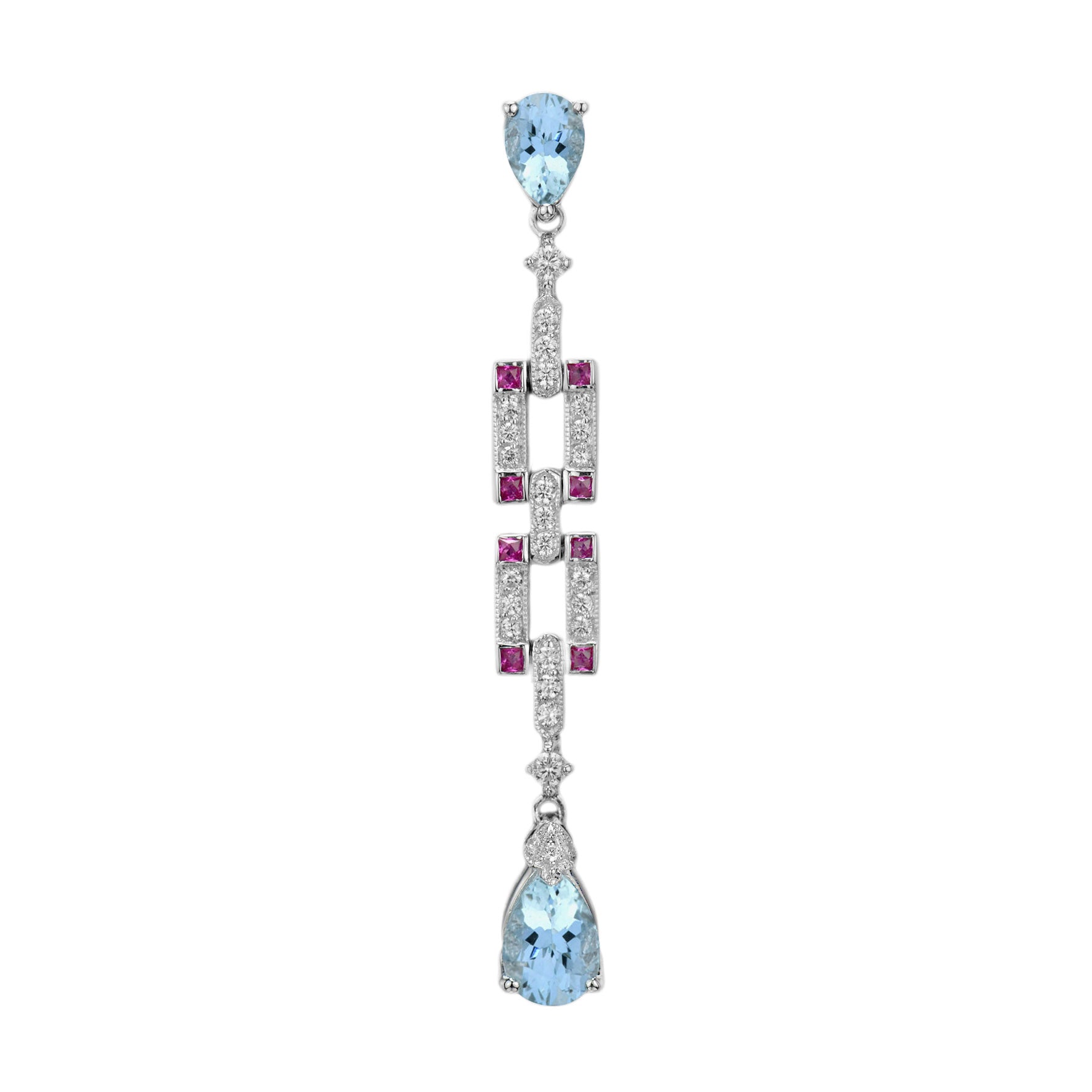 Blue Topaz & Ruby Diamond Art Deco Style White Gold Pendant