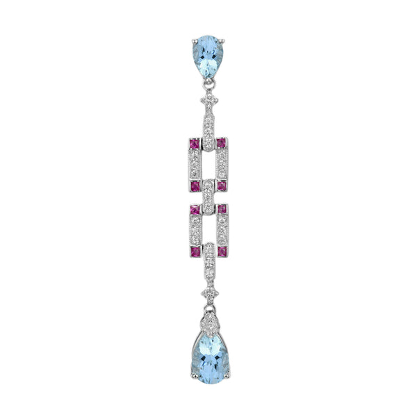 1.26 Ctw Art Deco Style Diamond, Ruby & Blue Topaz 14K White Gold Pendant