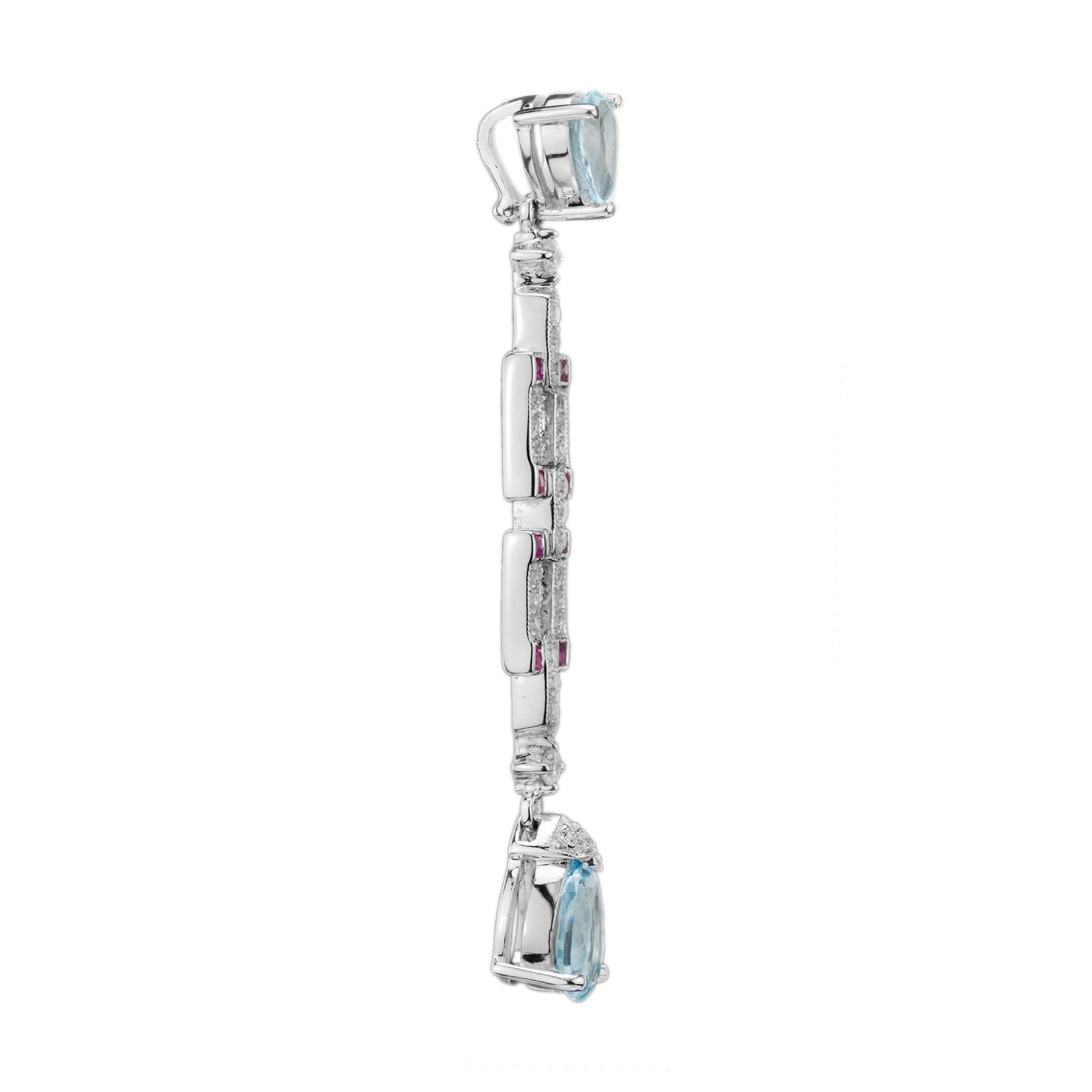 Blue Topaz & Ruby Diamond Art Deco Style White Gold Pendant