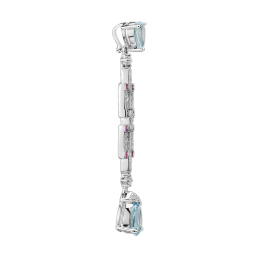 Blue Topaz & Ruby Diamond Art Deco Style White Gold Pendant