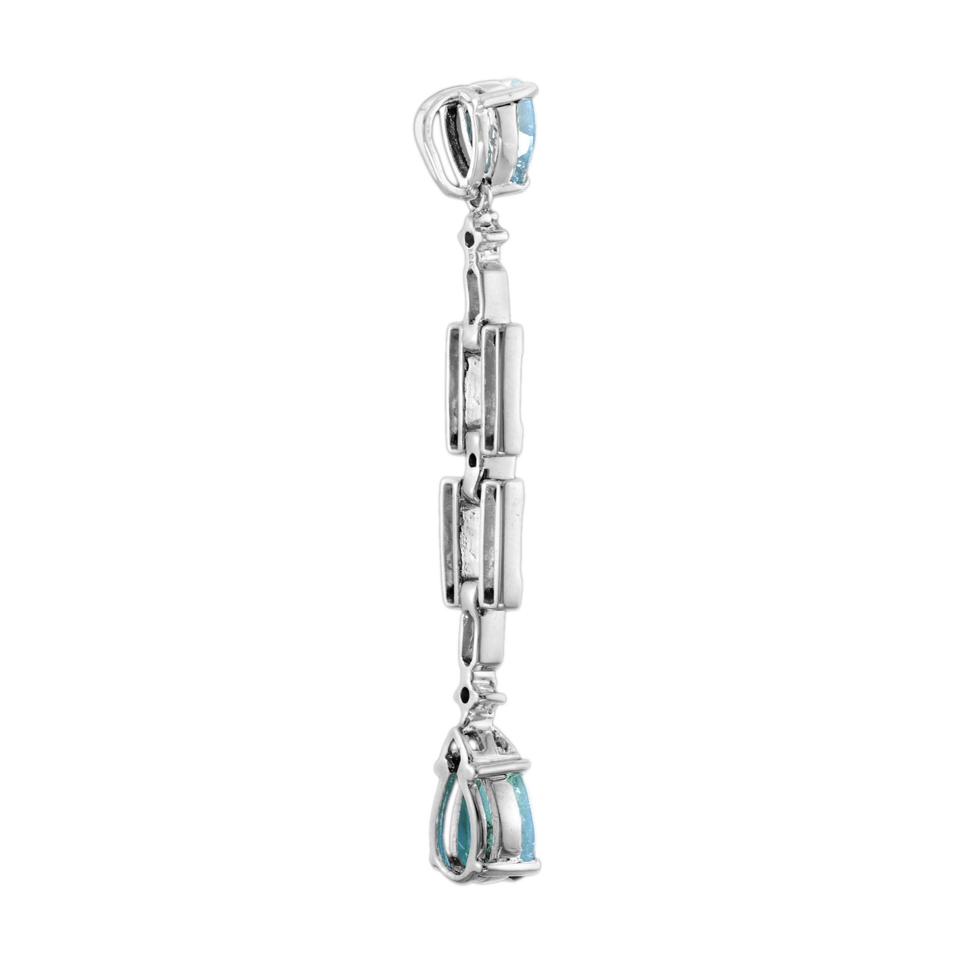 Blue Topaz & Ruby Diamond Art Deco Style White Gold Pendant
