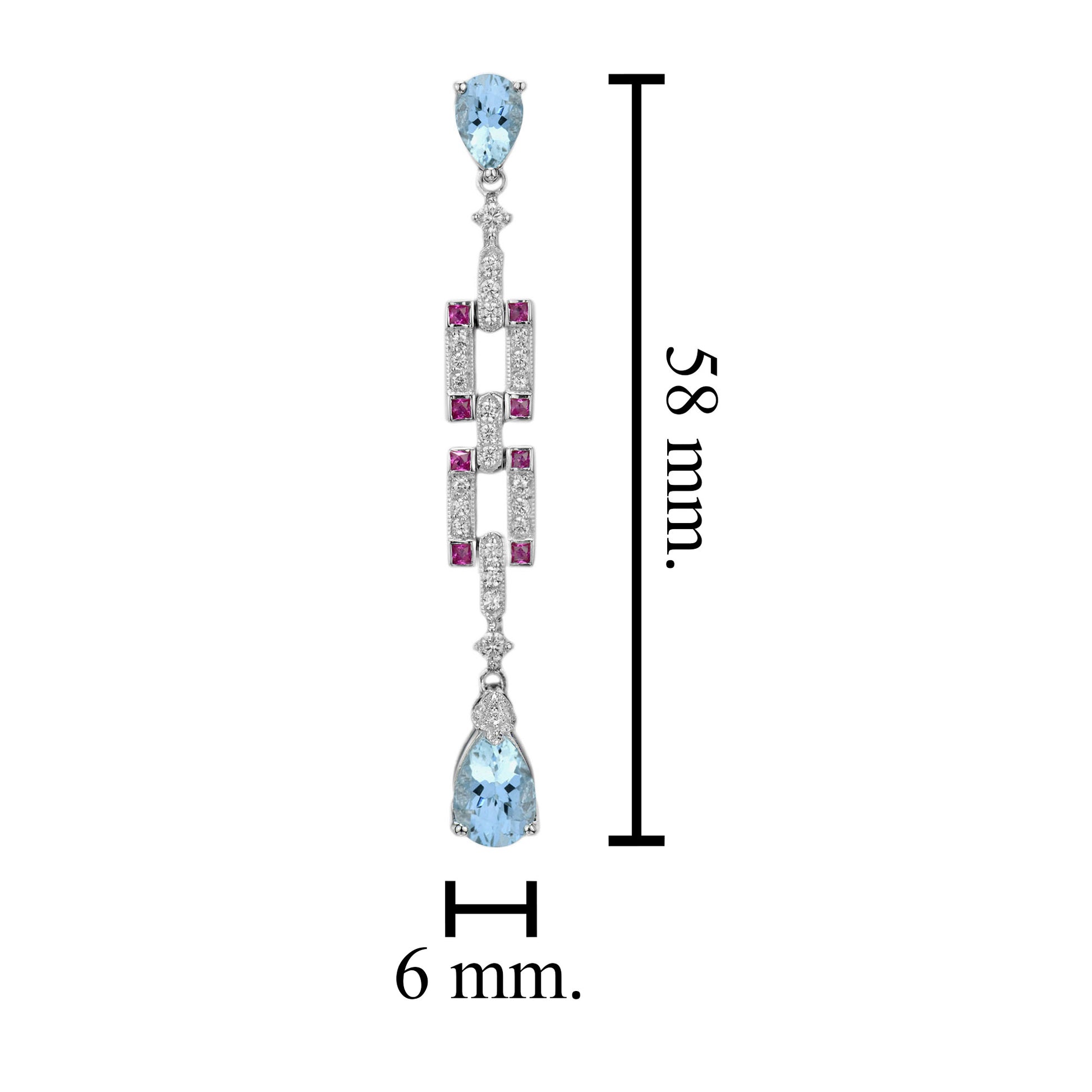 Blue Topaz & Ruby Diamond Art Deco Style White Gold Pendant