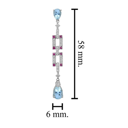 Blue Topaz & Ruby Diamond Art Deco Style White Gold Pendant