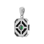 Green Emerald Black Onyx Diamond Art Deco Style Square Shape White Gold Pendant
