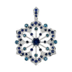 Blue Sapphire & London Blue Topaz Vintage Style Floral Flower Snowflake Pendant