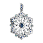 Blue Sapphire & London Blue Topaz Vintage Style Floral Flower Snowflake Pendant