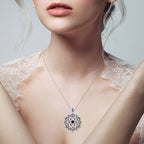 Blue Sapphire & London Blue Topaz Vintage Style Floral Flower Snowflake Pendant