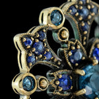 London Blue Topaz Sapphire Vintage Style Floral Yellow Gold Pendant