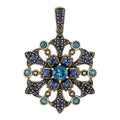 London Blue Topaz Sapphire Vintage Style Floral Yellow Gold Pendant