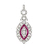 Diamond & Red Pink Ruby Art Deco Style Marquise Shape Dangle White Gold Pendant