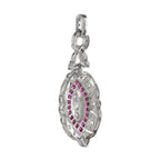 Diamond & Red Pink Ruby Art Deco Style Marquise Shape Dangle White Gold Pendant