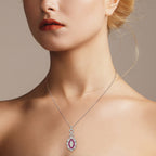 Diamond & Red Pink Ruby Art Deco Style Marquise Shape Dangle White Gold Pendant