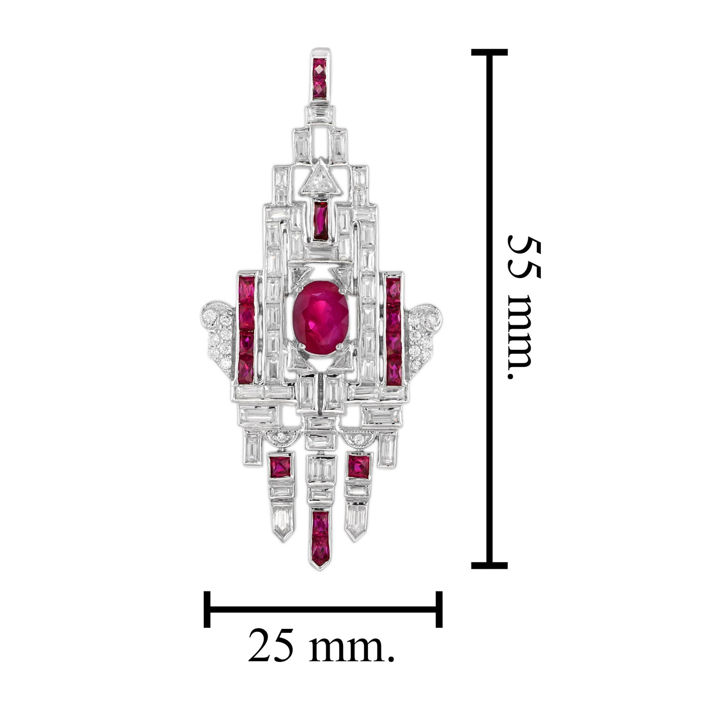 pink red ruby & diamond art deco style geometric motif 18k white gold pendant