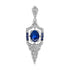 Oval Shape Blue Sapphire Diamond Art Deco Style 14K White Gold Pendant