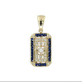 1.03 Ctw Edwardian Style Old Mine Cut Diamond Blue Sapphire Filigree Medallion Gold Pendant