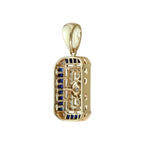 Old Mine Cut Diamond Blue Sapphire Antique Style Filigree Medallion Gold Pendant