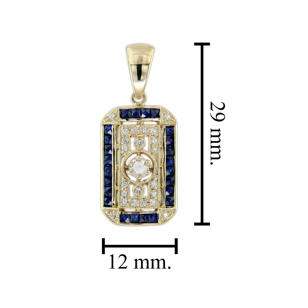 Old Mine Cut Diamond Blue Sapphire Antique Style Filigree Medallion Gold Pendant