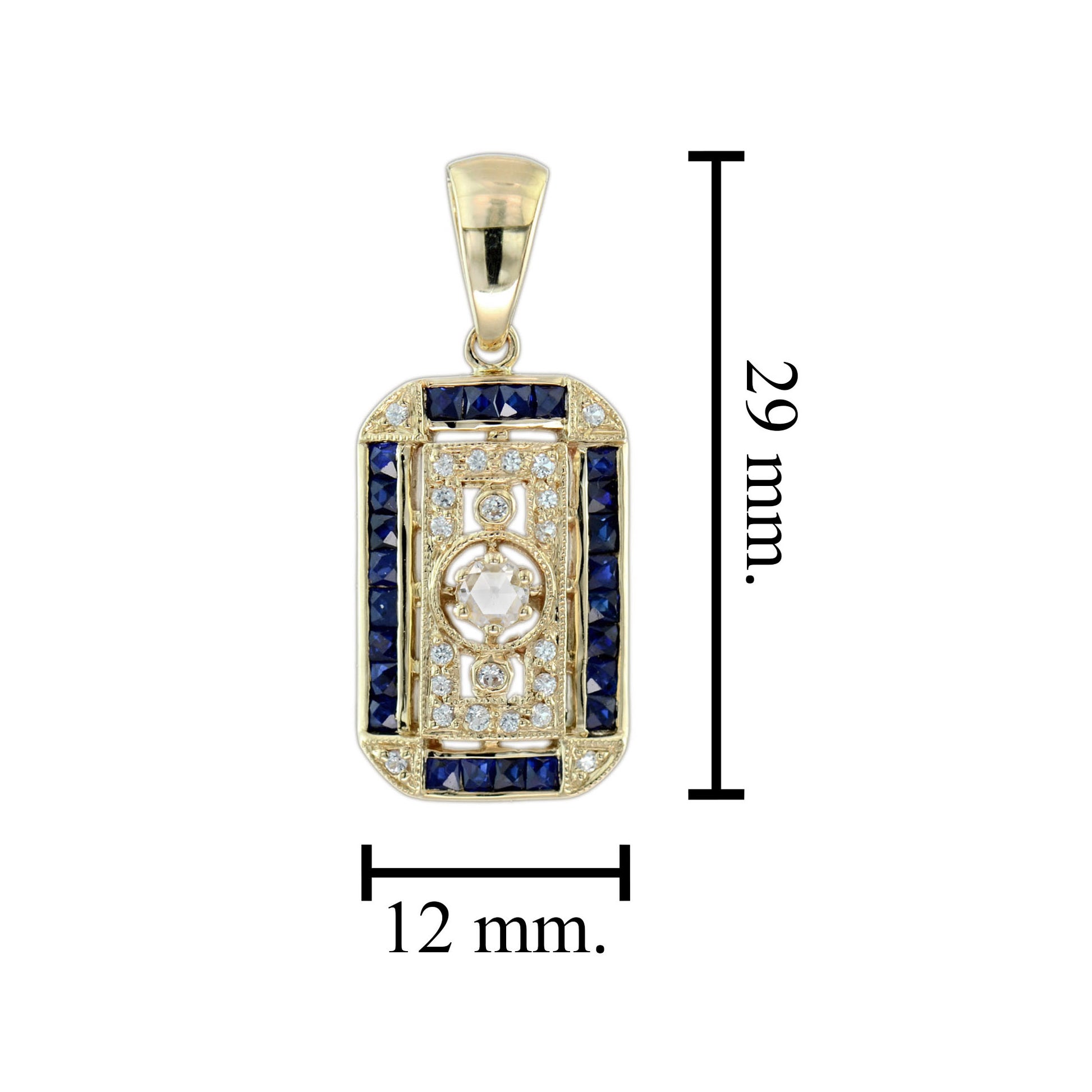 Old Mine Cut Diamond Blue Sapphire Antique Style Filigree Medallion Gold Pendant