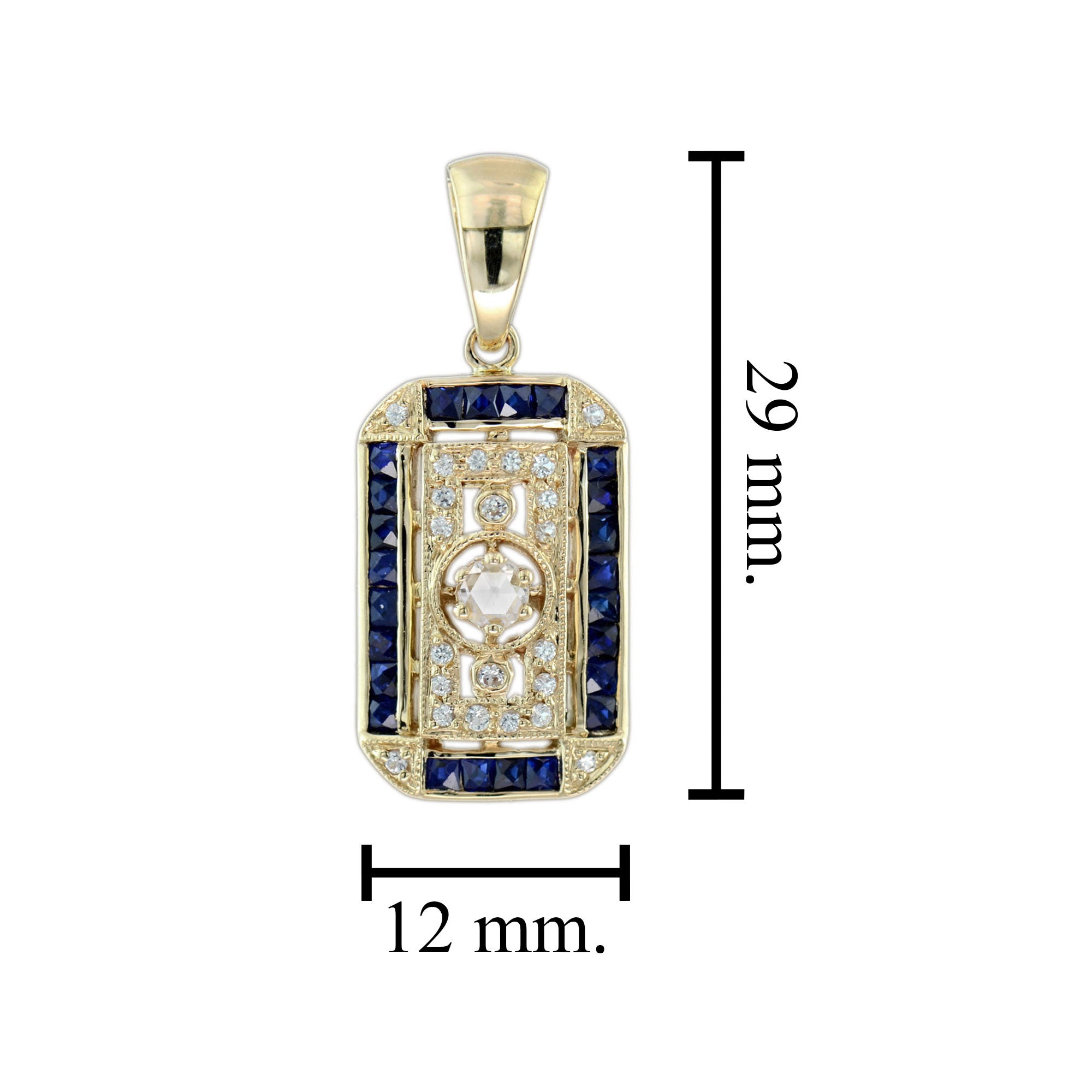 Old Mine Cut Diamond Blue Sapphire Antique Style Filigree Medallion Gold Pendant