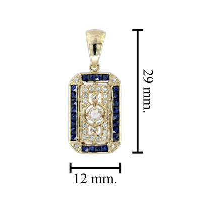 Old Mine Cut Diamond Blue Sapphire Antique Style Filigree Medallion Gold Pendant