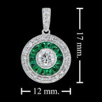 Art Deco Style Brilliant Diamond Green Emerald Fancy Cut Halo White Gold Pendant