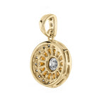 Diamond & Orange Sapphire Deco Style Halo Set 14K Gold Pendant
