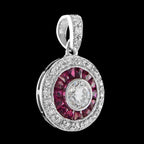 Art Deco Style Diamond & Red Pink Ruby Halo Set 14K White Gold Pendant