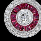 Art Deco Style Diamond & Red Pink Ruby Halo Set 14K White Gold Pendant