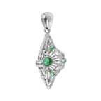 Green Emerald Art Deco Style 14K White Gold Pendant