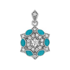 Diamond Blue Enamel Art Deco Style Floral Halo Earring Ring & Pendant Set