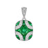 Green Oval Shape Emerald & Diamond Art Deco 14K White Gold Pendant