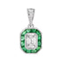 Emerald Cut Diamond & Green Emerald Halo 14K White Gold Pendant