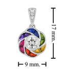 Diamond & Rainbow Sapphire Art Deco Style Floral 14K White Gold Pendant