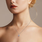 Diamond & Rainbow Sapphire Art Deco Style Floral 14K White Gold Pendant