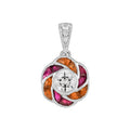 Round Diamond Red Pink Ruby Orange Sapphire Floral 18K White Gold Pendant