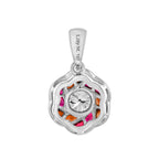 Round Diamond Red Pink Ruby Orange Sapphire Floral 18K White Gold Pendant