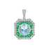 Round Brilliant Cut Blue Aquamarine Emerald Art Deco Style White Gold Pendant