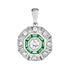 Diamond & Emerald Art Deco Style Octagon Shaped 14K White Gold Pendant
