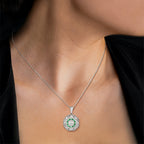 Diamond & Emerald Art Deco Style Octagon Shaped 14K White Gold Pendant