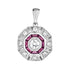Diamond & Red Pink Ruby Art Deco Inspired Style Octagon 14K White Gold Pendant