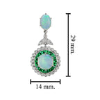 White Opal & Green Emerald Diamond Halo Art Deco Style 18K White Gold Pendant