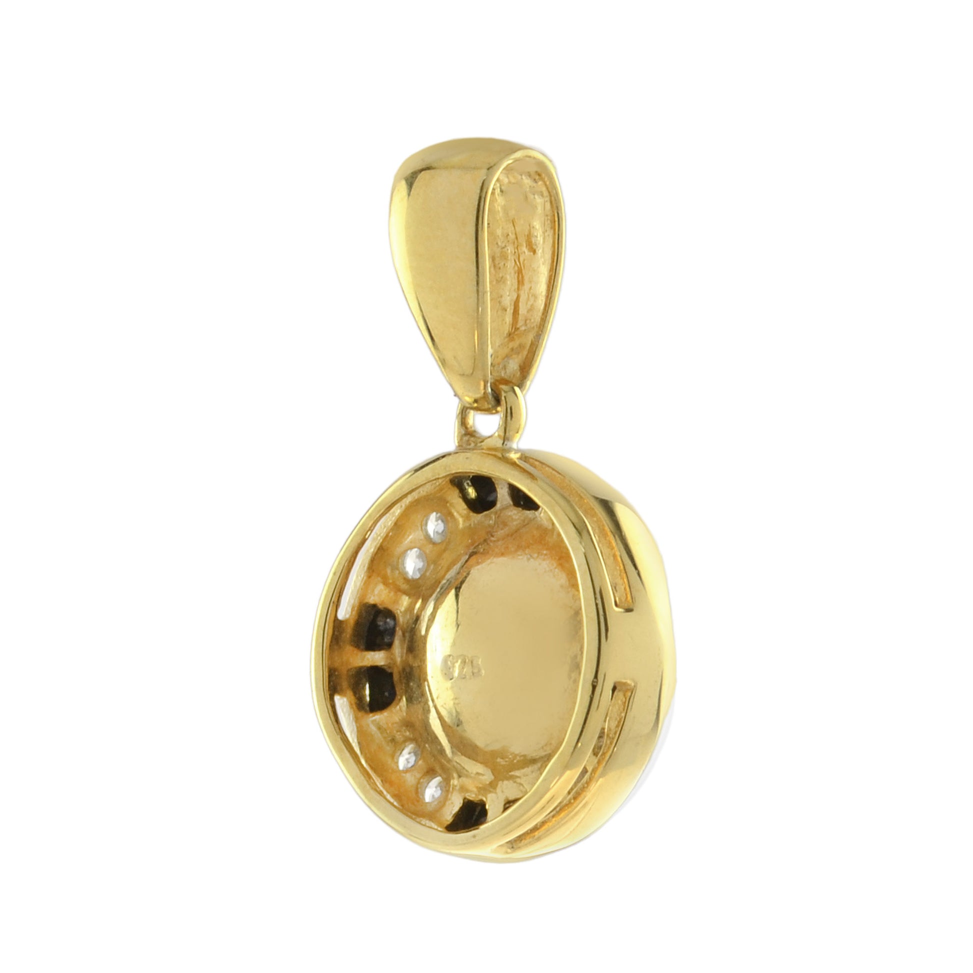 White Freshwater Pearl with Diamond & Black Onyx Halo Set 14K Gold Pendant