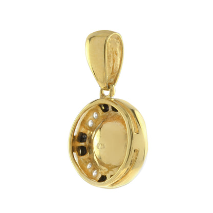 White Freshwater Pearl with Diamond & Black Onyx Halo Set 14K Gold Pendant